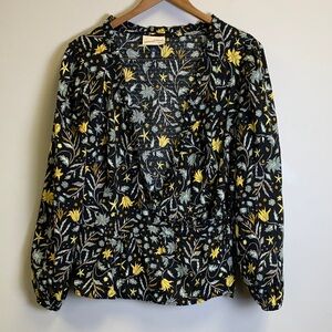 Universal Thread Black Blouse with Yellow Floral Pattern